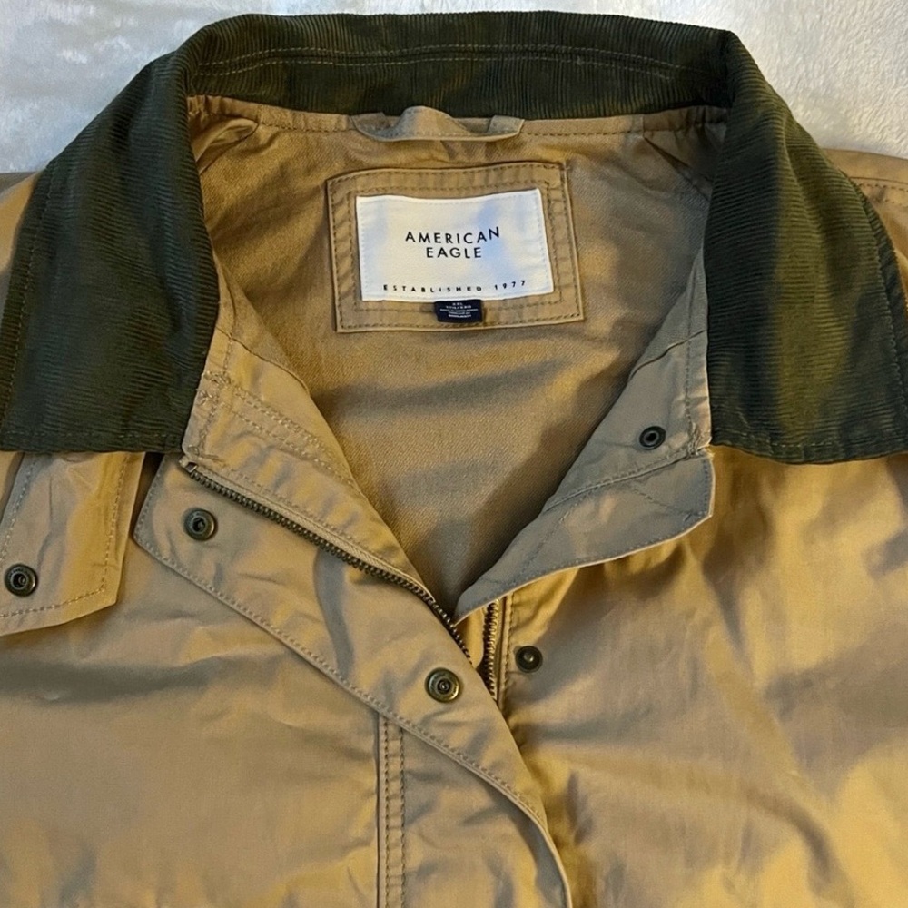 LK NW 🦅 AMERICAN EAGLE COTTON KHAKI CAMEL TAN LINED JACKET w/CORDUROY COLLAR XXL - Picture 4 of 15